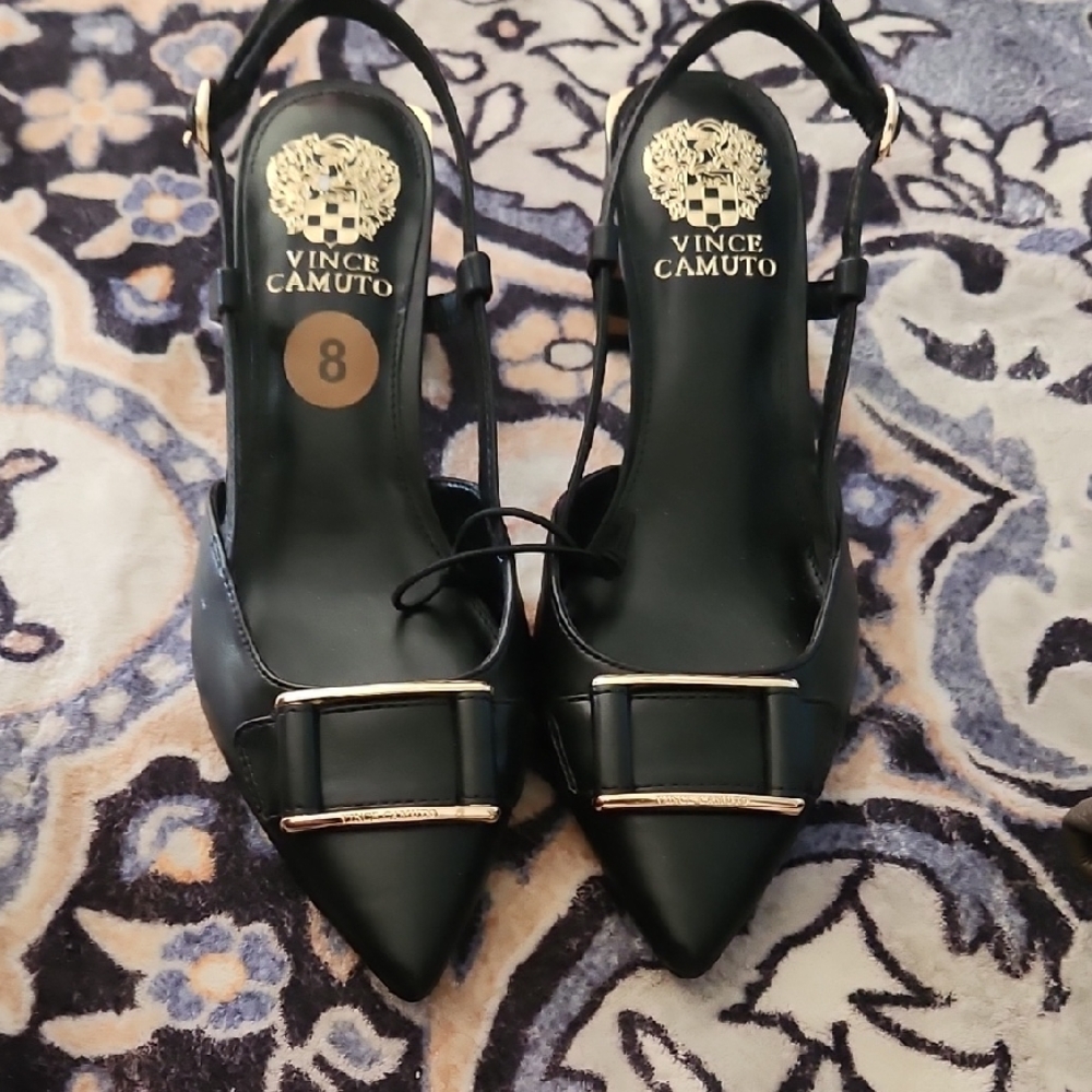 Vince Camuto Black Heels with Gold Buckle